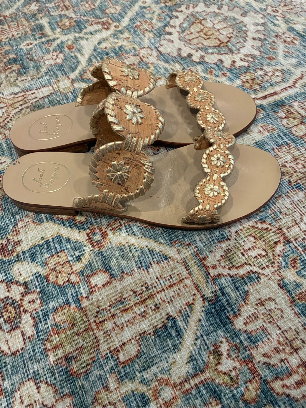 Jack Rogers "Lauren" Cork with Metallic Gold Medallion Slide Sandals size 9 - Picture 5 of 8